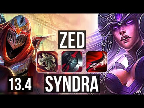 ZED vs SYNDRA (MID) | 9/0/3, 2200+ games, 6 solo kills, 1.6M mastery | KR Grandmaster | 13.4