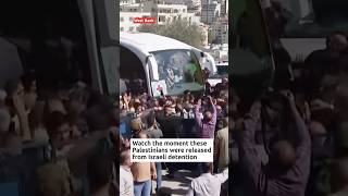Download lagu Moment released Palestinians welcomed home by cheering crowd mp3