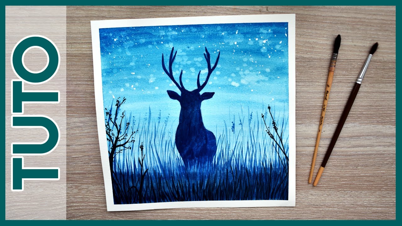 Tuto aquarelle, cerf de nuit, accessible débutant