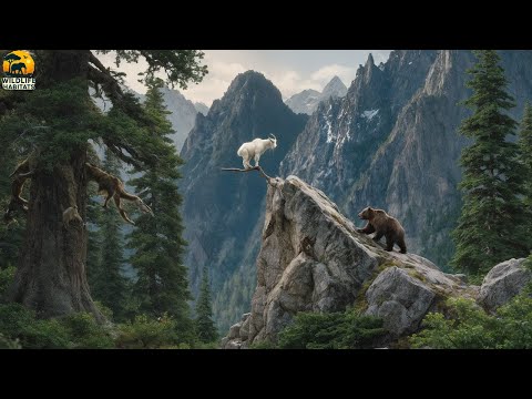 Grizzly Bear and Mountain Goat: Impossible Escape on a Steep Cliff
