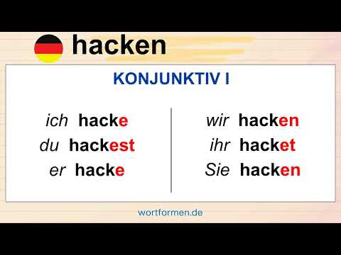 Konjugation des Verbs „hacken“ in allen Zeitformen und allen Modi