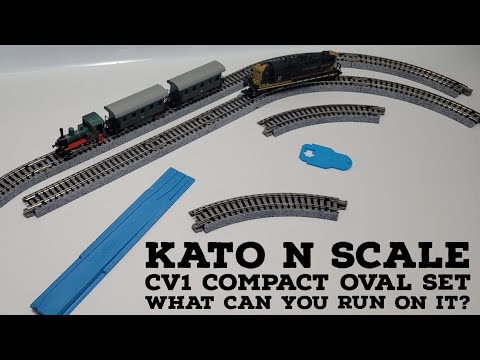 Building myself an N scale "layout" with Kato unitrack CV1 oval set. Let's see what can run on it!