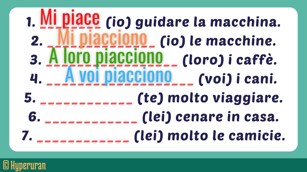 Italian how to use MI PIACE/MI PIACCIONO | A me piace/mi piace | A2 | Learn italian free lessons