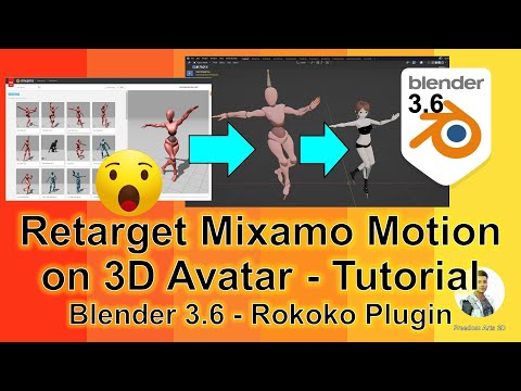 Retarget Mixamo Motion on 3D Avatar - Blender 3.6 - Rokoko Plugin