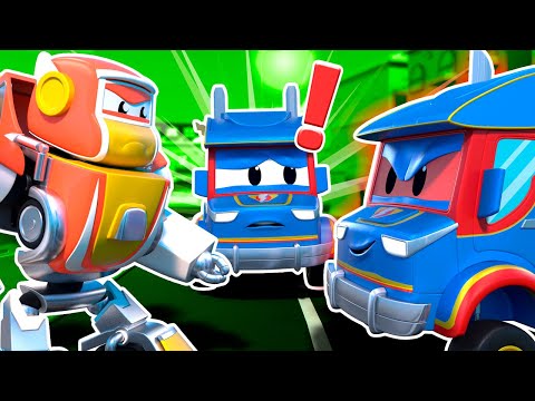 SUPERTRUCK’S EVIL TWIN is causing chaos! POLICE CAR to the rescue! | Super Robot Truck VS Evil Clone