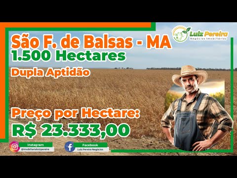 Fazenda em São Felix de Balsas-MA 1.500 hectares, Dupla aptidão, excelente para agricultura