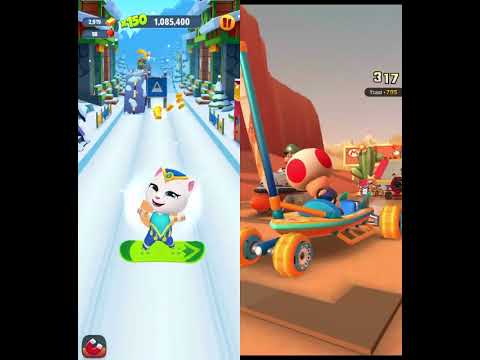 Talking Tom Gold Run vs Mario Kart Tour #8 Genie Angela vs Toad