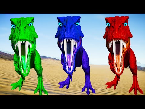 Team Rexy Color Pack vs Indoraptor, I-rex, Spinosaurus - Jurassic World Evolution Dinosaur Fighting