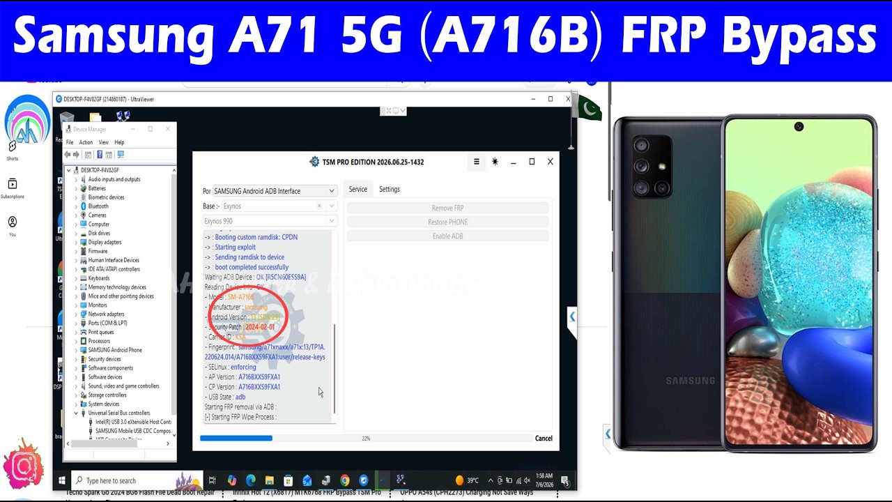 Samsung A71 5G (A716B) Exynos 980 FRP Bypass Odin Mode TSM Tool PRO