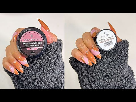 Fall Nails Using @BornPrettyBPS Gel Nail Extension | Metallic Drawing Gel