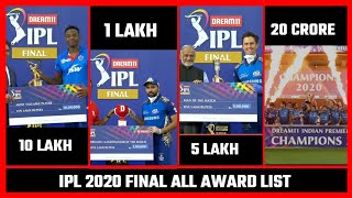 IPL 2020 Final Award Ceremony || IPL 2020 Final All Award List || IPL 2020 Final Award Prize Money