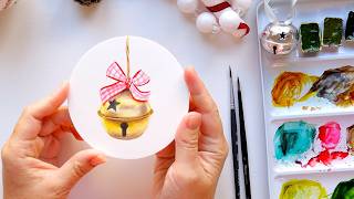 How to Paint Watercolour Gold Christmas Bell - STUNNING Christmas card Watercolor Tutorial