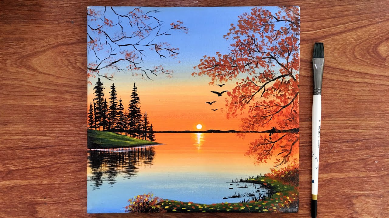 Calm Sunset Landscape painting for beginners | Acrylic Painting | Canvas Painting
