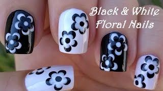 BLACK & WHITE FLORAL NAIL ART / LifeWorldWomen Collab Mimzie / Monochrome Nails