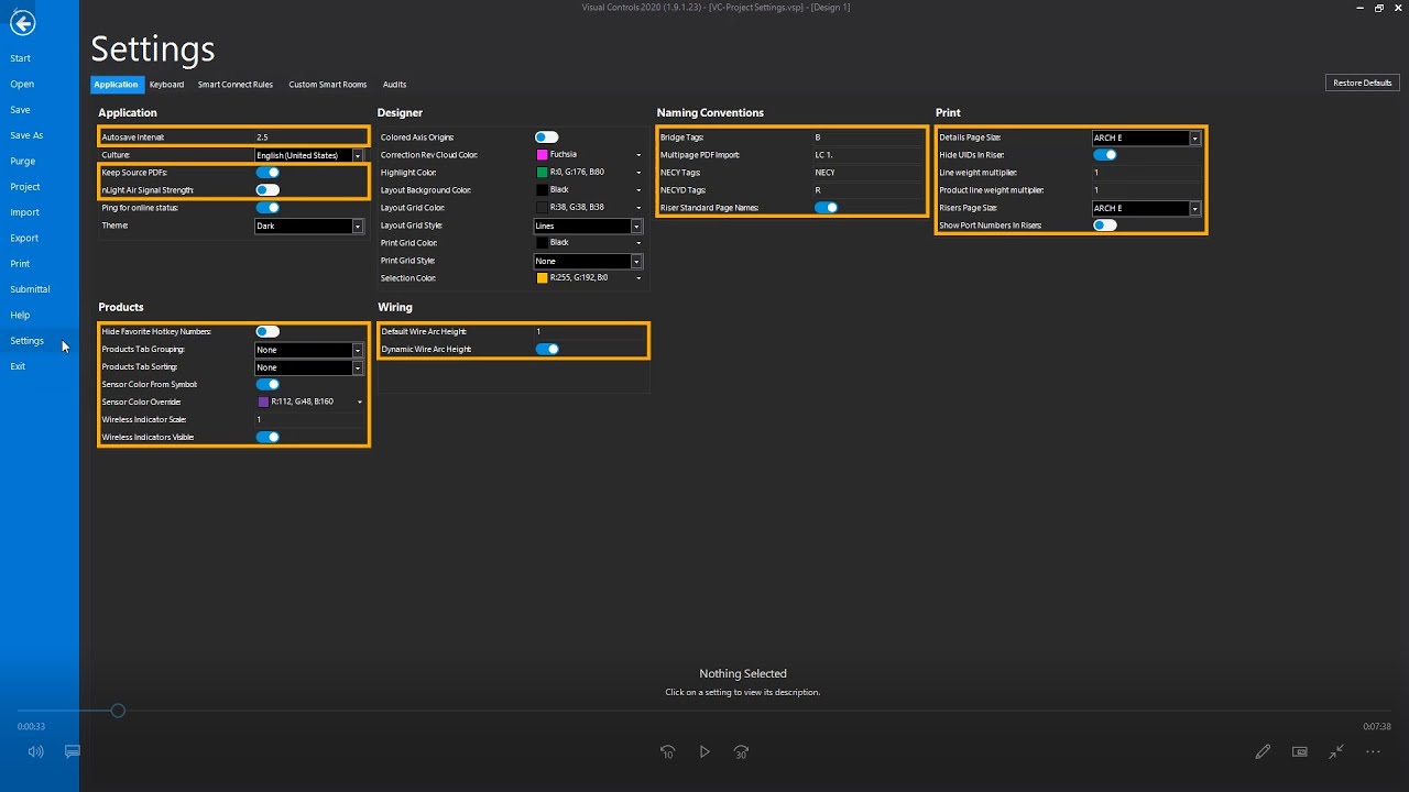Visual Controls - Project Settings