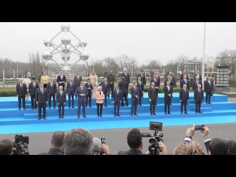 Leaders pose for group photo on first day of Nuclear Energy Summit in Brussels | AFP