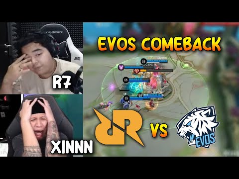 RRQ R7 AND XINNN REACTION TO EVOS EPIC COMEBACK AGAINST RRQ...😮