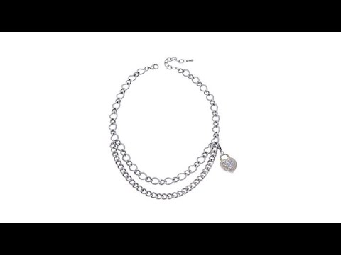 Stately Steel CurbLink Chain with Crystal Heart