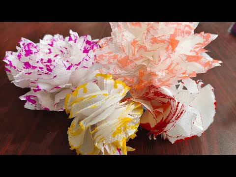 Tissue paper flower making|3 types tissue paper flowers