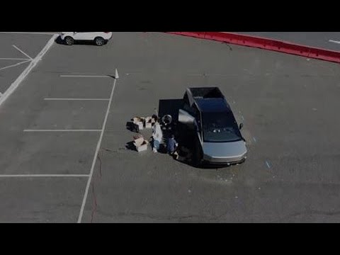 Cybertruck: Drone captures prototype electric pickup truck at Tesla factory