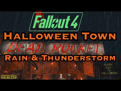 Fallout 4 - Halloween Town, Red Rocket - Heavy Rain & Thunderstorm Sounds To Help You Sleep & Relax.