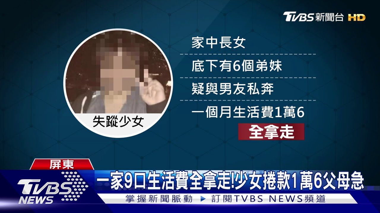 拿走全家生活費！　15歲少女離家：想陪男友