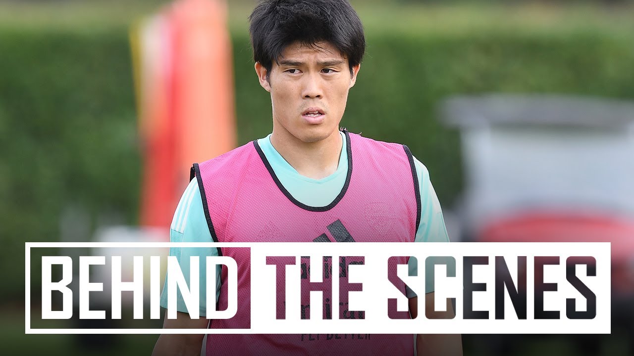 Takehiro Tomiyasu's first training session - Behind the scenes at Arsenal training centre