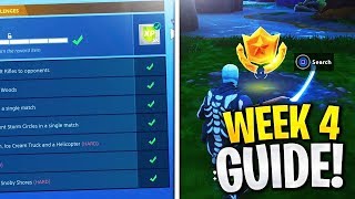 ALL Week 4 Challenges Guide! Search between a Bench, Ice Cream Truck, and a Helicopter! Storm Circle