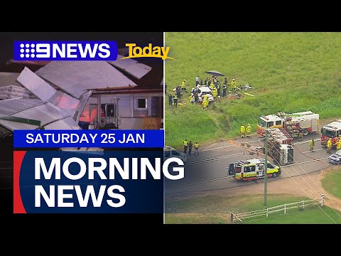 Roof blows off during storm in Queensland; Police car and truck collide | 9 News Australia