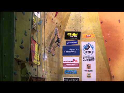 Jacob Schubert climbing final route at world youth championship 2008 Sydney