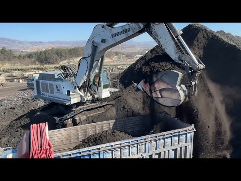 Liebherr 984 Excavator Loading Coal On Trucks With 2 Passes - Sotiriadis/Labrianidis Mining Works