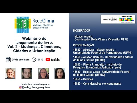 Webinário - Lançamento do Livro Vol.2 - "Mundanças Climáticas, Cidades e Urbanização"