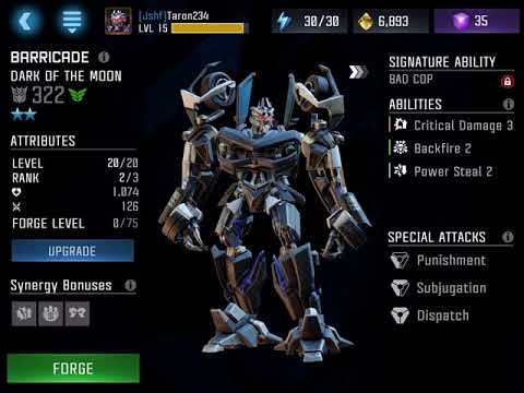Transformers forged to fight 2 star Barricade: Special Attacks,Abilities and Synergy Bonuses