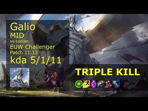 Galio Mid vs Lucian - EUW Challenger 5/1/11 Patch 11.13 Gameplay