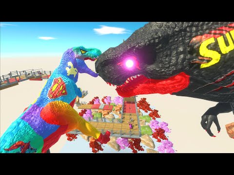 Rainbow Superman T-rex Dinosaur Rescue🚑Death Run Trap Jump-Animal Revolt Battle Simulator