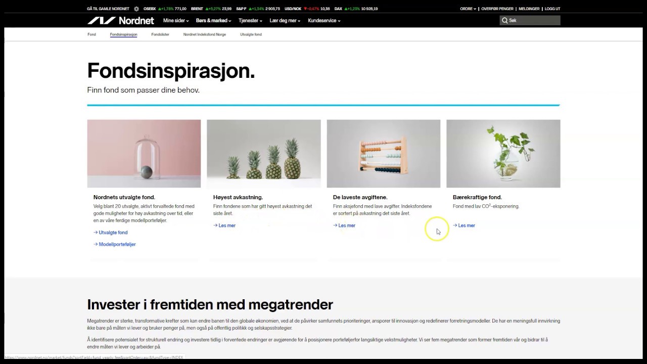Finn frem til aksjer og fond på plattformen.