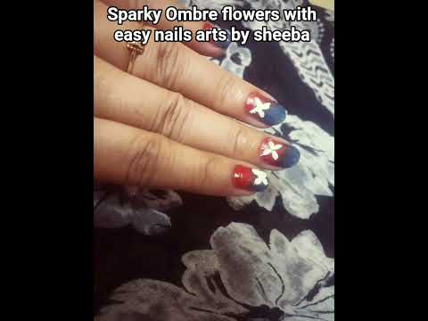 sparky Ombre flowers with easy nails design for beginners #easy #nails #arts #easydesign with sheeba
