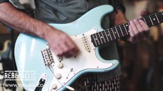 Video thumbnail for RebelRelic 62 S-Series Daphne Blue heavy nicotine with Rebel Vintage SRV pickups by RebelRelic Guitars