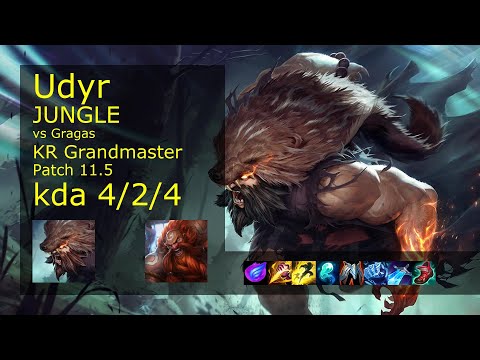 Udyr Jungle vs Gragas - KR Grandmaster 4/2/4 Patch 11.5 Gameplay // [롤] 우디르 vs 그라가스 정글