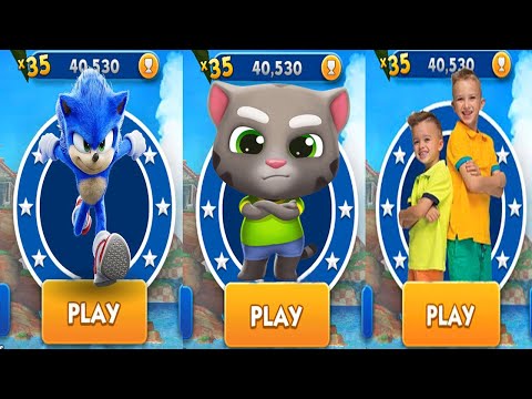 Sonic Dash vs Vlad and Niki vs Talking Tom Gold Run - Movie Sonic vs All Bosses Zazz Eggman