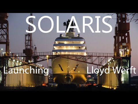 New Amazing 140m Mega Yacht SOLARIS - Foggy Launching at Lloyd Shipyard Bremerhaven