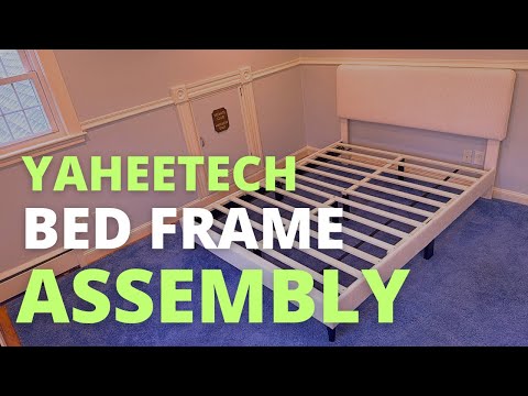 Yaheetech Queen Bed Frames with Adjustable Headboard, Chenille Fabric Upholstered Headboard/Platform Bed, Queen Size Bed Frame No Box Spring Needed/Wood Slats Support/Easy Assembly/Beige video review thumbnail