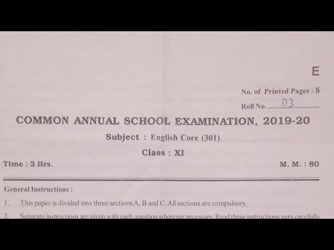 CBSE Class 11th English Question paper|Final term Question paper 2020 cbse