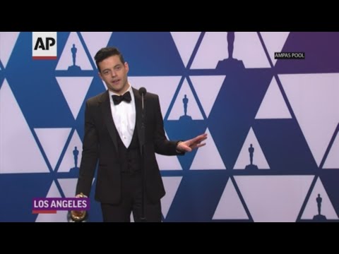 Rami Malek gives an emotional backstage speech after winning a best actor Oscar for "Bohemian Rhapsody." (Feb. 24)