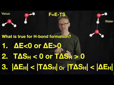 Lecture 03, concept 15: Hydrogen bond formation in water interpreted with entropy/enthalpy
