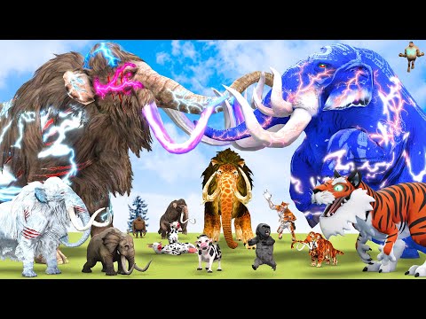 10 Mammoth Elephant vs 10 Giant Tiger vs African Elephants Attack Cow Baby Saved by Mammoth Elephant