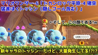 スーパーマリオブラザーズ ワンダー-6「ワールド1 ドカンロック平原-4 猪突猛進ぼくトッシン（隠しゴール含む）」