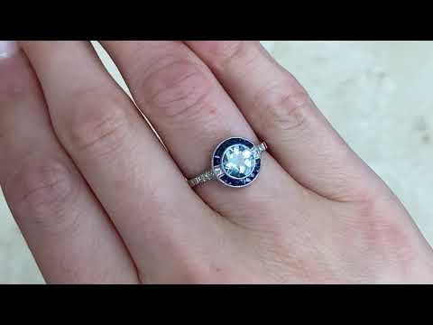 1ct Center Aquamarine and Sapphire Halo Ring - Thames Ring - Hand Video