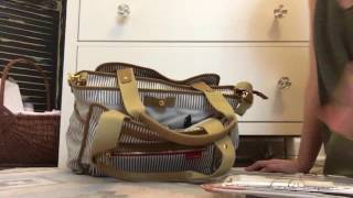 Skip Hop Grand Central in French Stripe packed for a 3 year old and 2 month old!