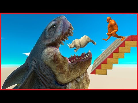 WHO CAN JUMP over MAMMOTH and SURVIVE MEGALODON REX CHASE - Animal Revolt Battle Simulator
